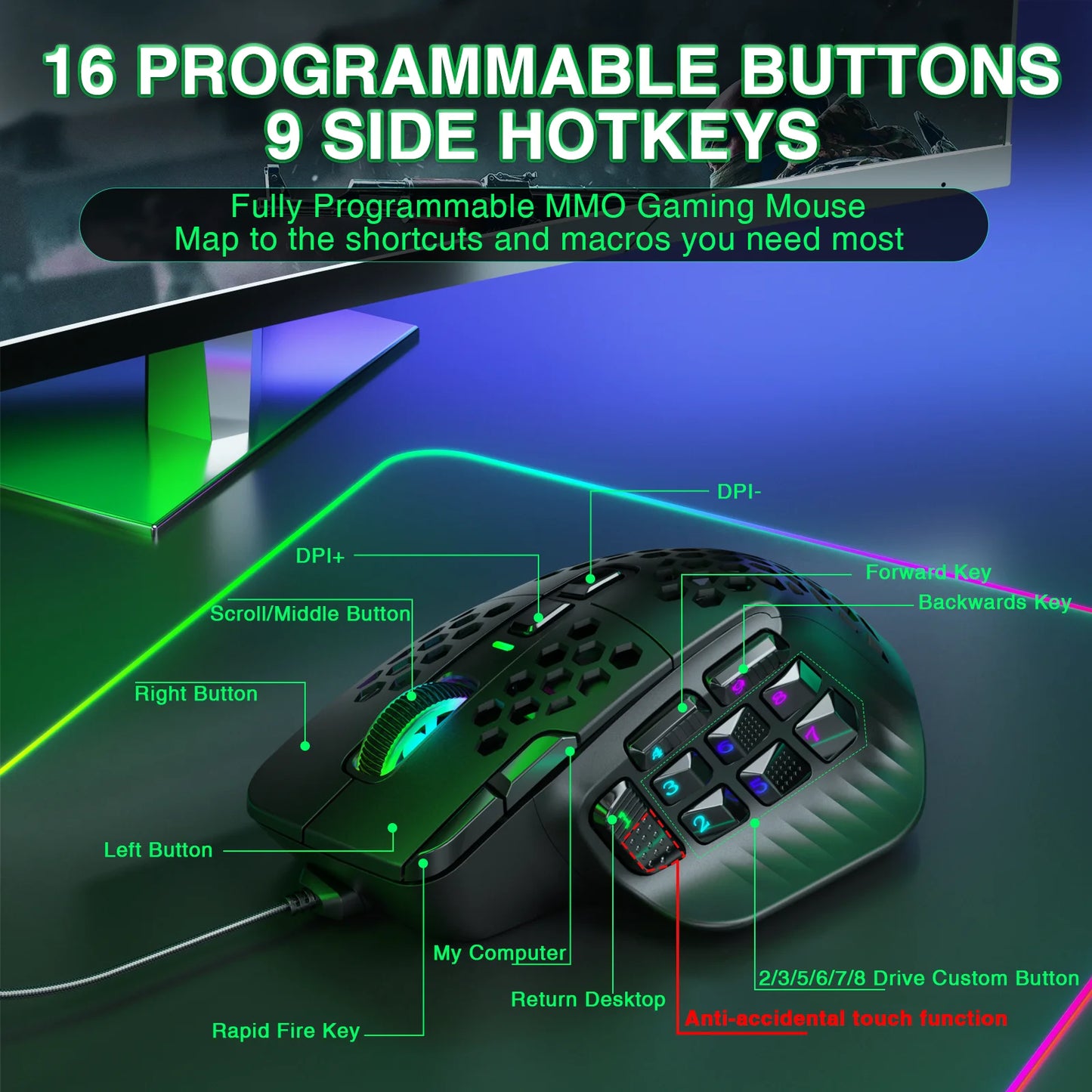 Gaming mouse programmable buttons RGB
