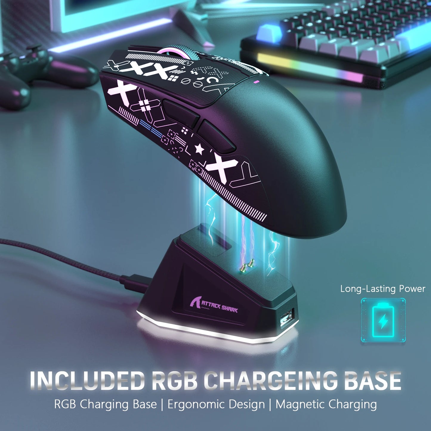 Gaming mouse with RGB charging port