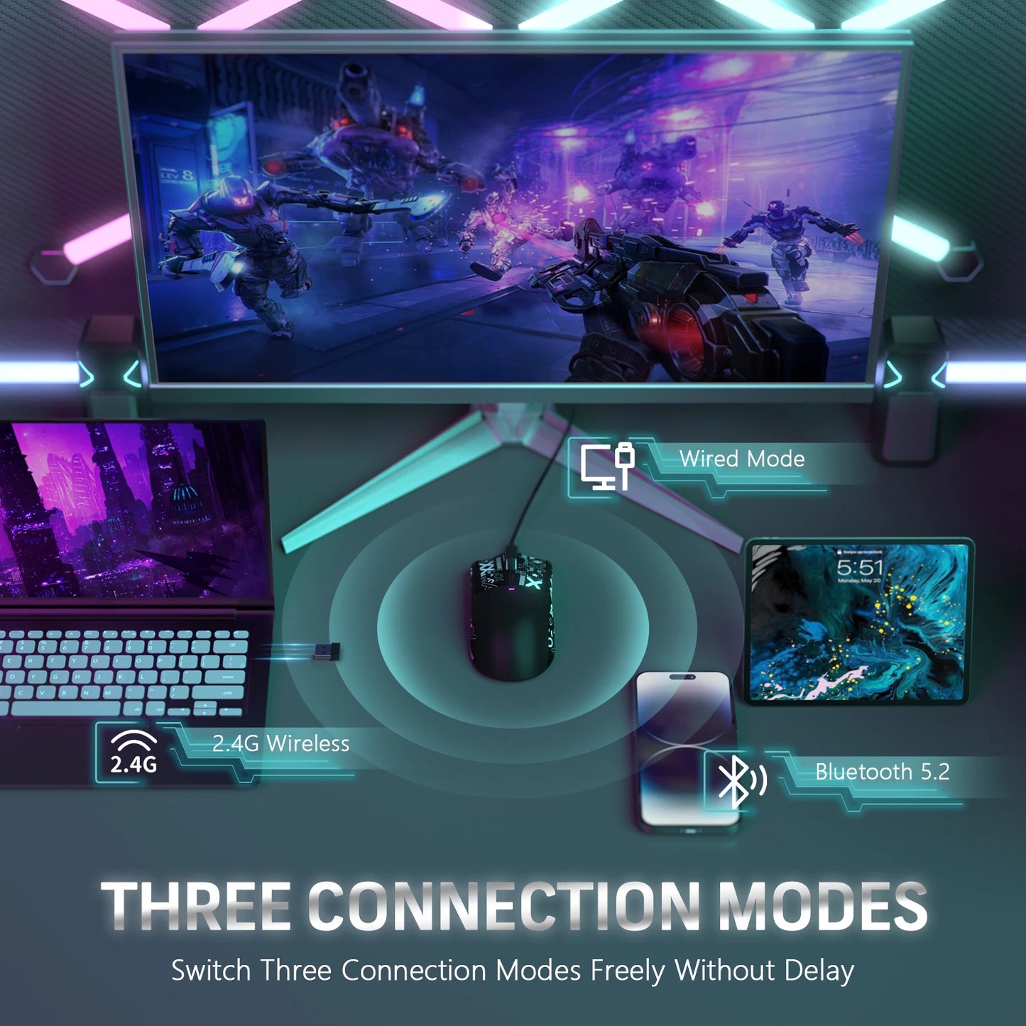 Gaming mouse with RGB charging port